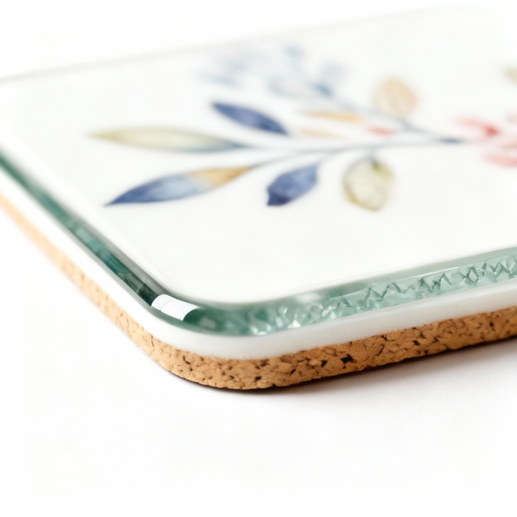 Hand-Painted Ceramic Coaster Set with Cork Backing - Set of 4