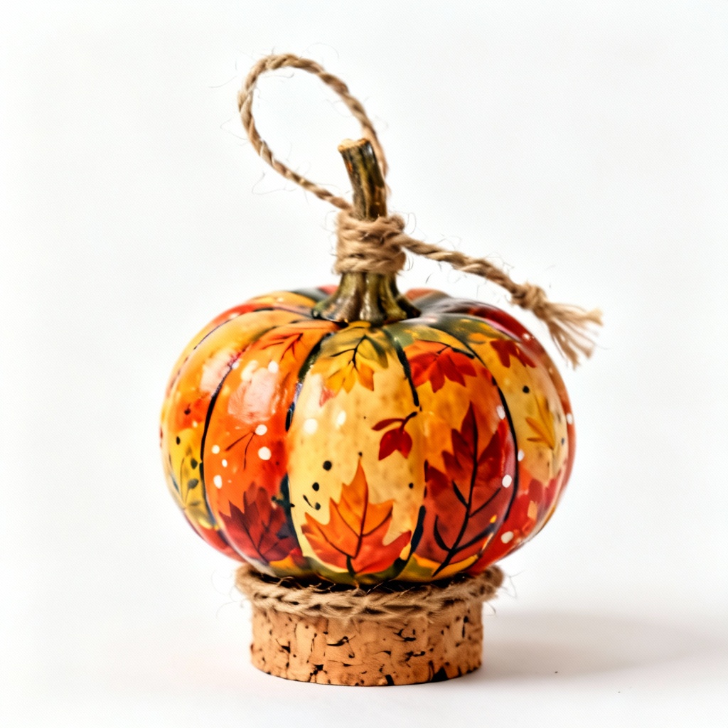 Hand-Painted Decorative Gourd with Twine & Cork Base - Autumn Harvest