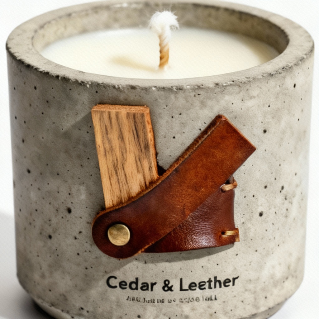 Hand-Poured Soy Wax Candle in Concrete Vessel - Cedar & Leather Scent