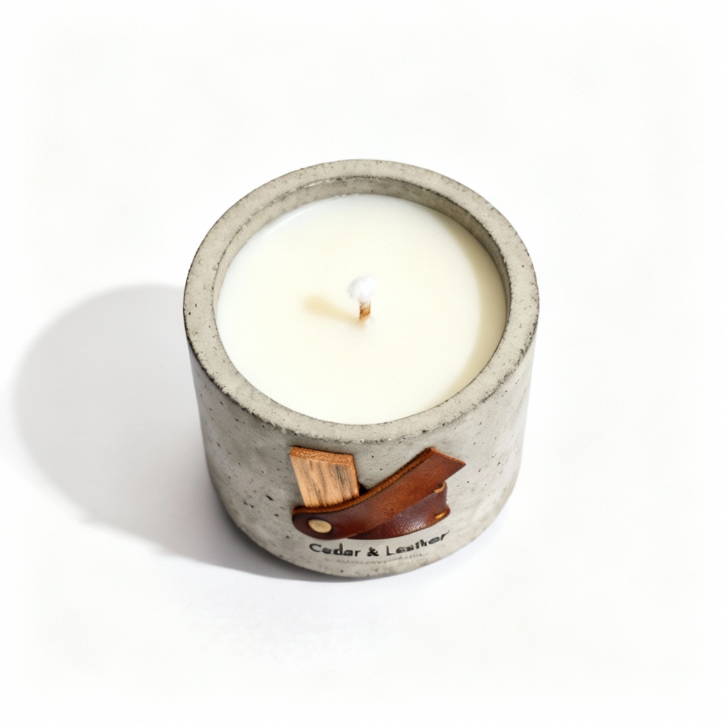 Hand-Poured Soy Wax Candle in Concrete Vessel - Cedar & Leather Scent