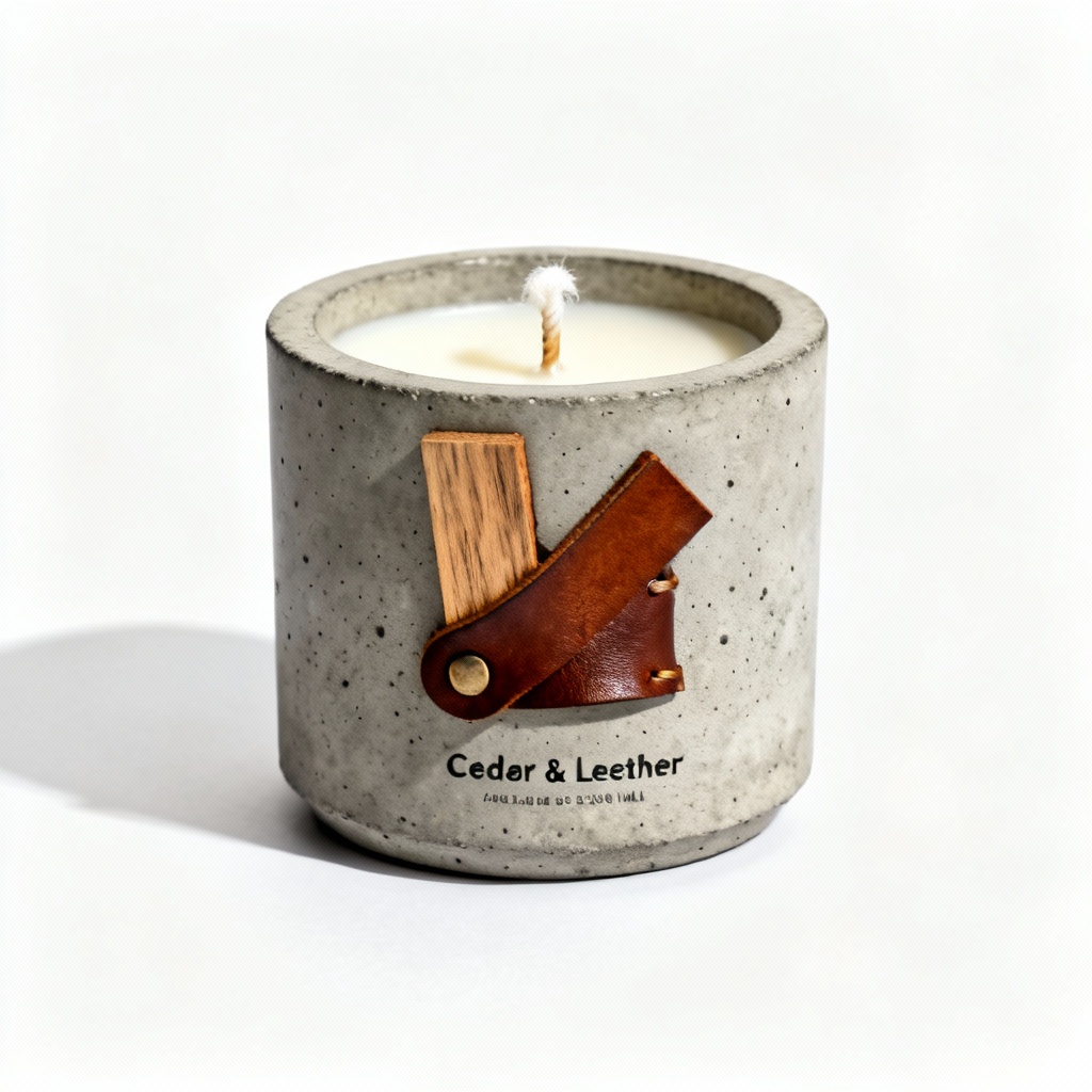 Hand-Poured Soy Wax Candle in Concrete Vessel - Cedar & Leather Scent