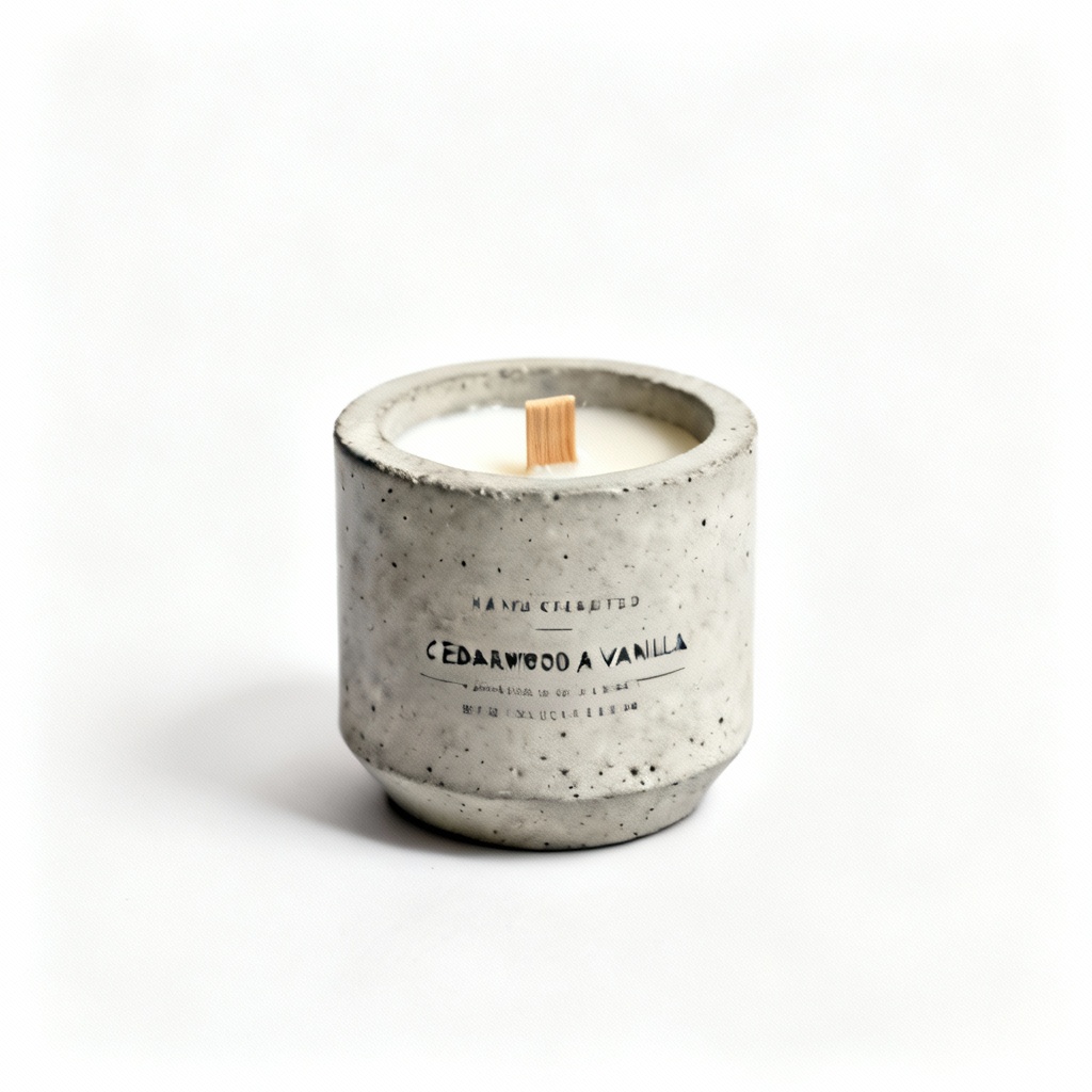 Hand-Poured Soy Wax Candle in Concrete Vessel - Cedarwood & Vanilla