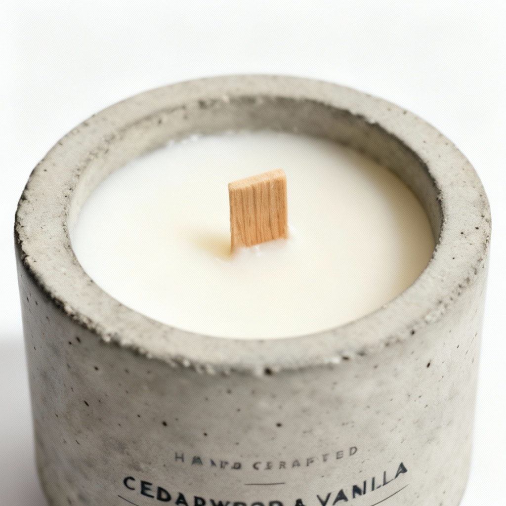 Hand-Poured Soy Wax Candle in Concrete Vessel - Cedarwood & Vanilla