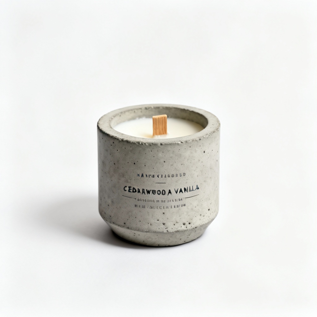 Hand-Poured Soy Wax Candle in Concrete Vessel - Cedarwood & Vanilla