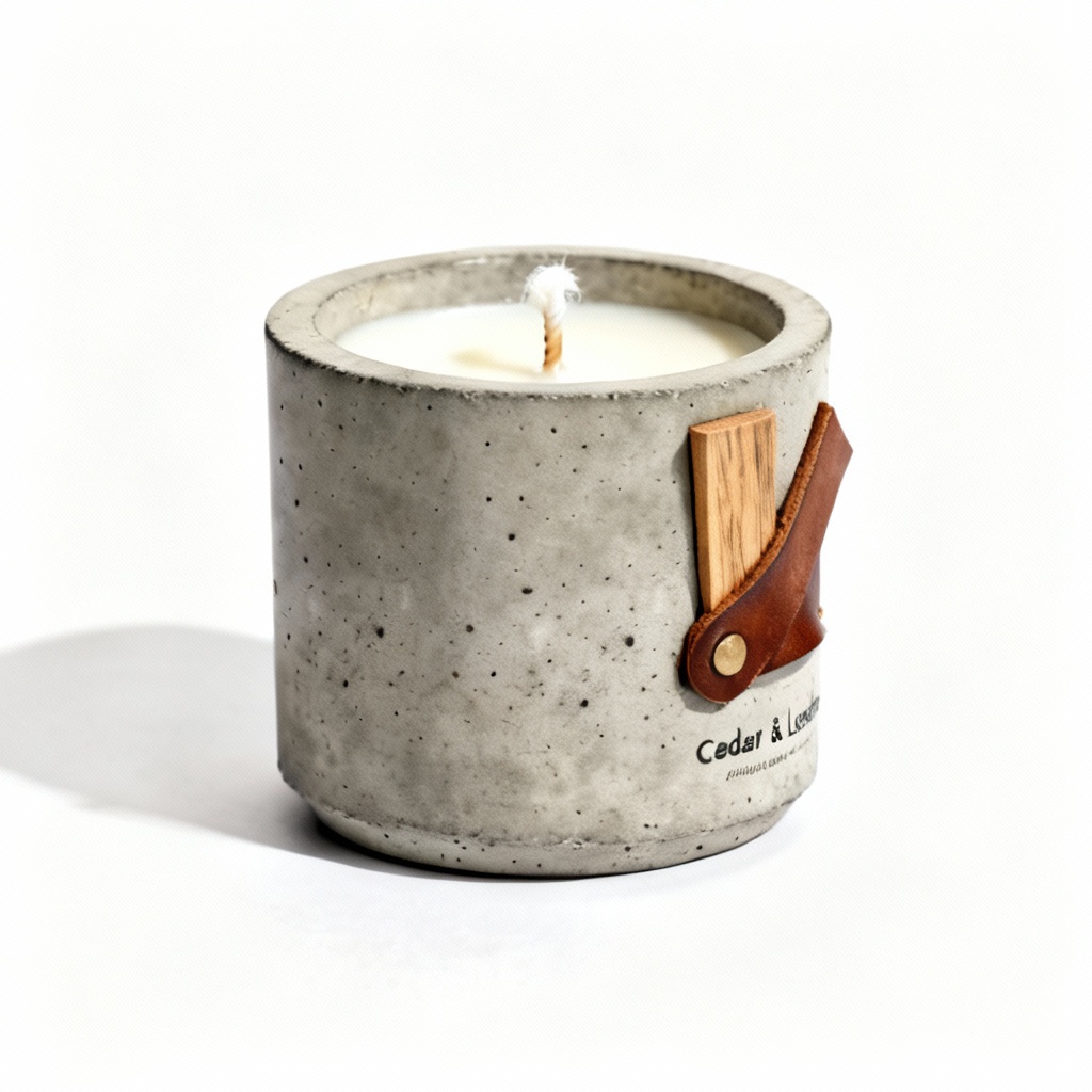 Hand-Poured Soy Wax Candle in Concrete Vessel - Cedar & Leather Scent