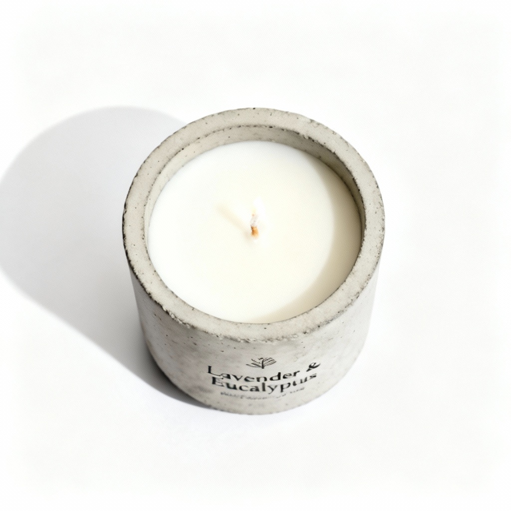 Hand-Poured Soy Wax Candle in Concrete Vessel - Lavender & Eucalyptus