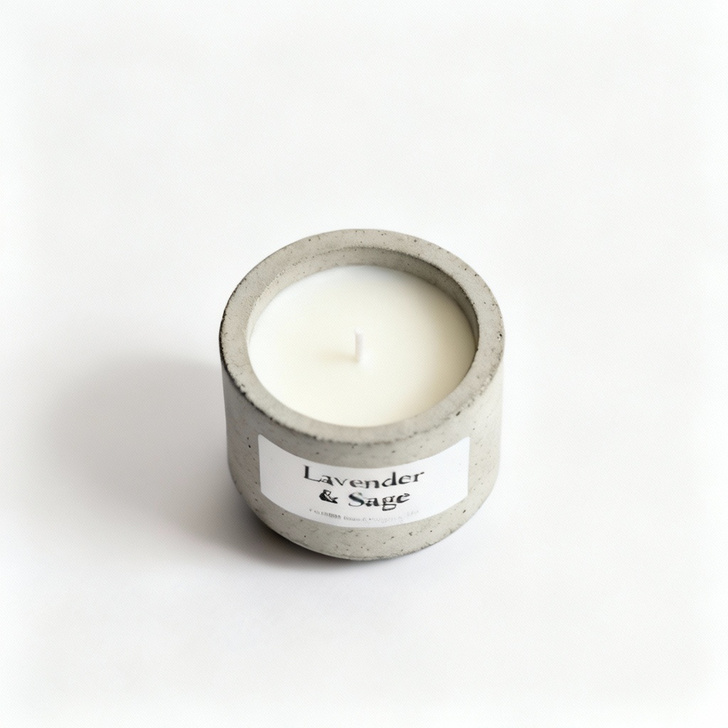 Hand-Poured Soy Wax Candle in Concrete Vessel - Lavender & Sage