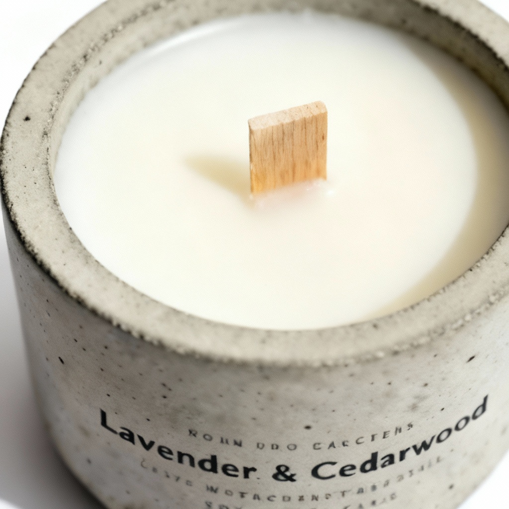 Hand-Poured Soy Wax Candle in Concrete Vessel - Lavender & Cedarwood