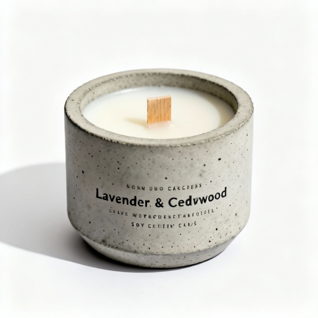 Hand-Poured Soy Wax Candle in Concrete Vessel - Lavender & Cedarwood