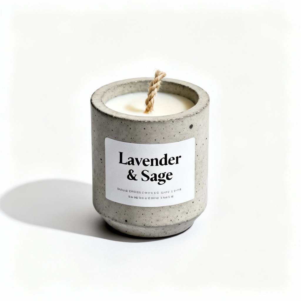 Hand-Poured Soy Wax Candle in Concrete Vessel - Lavender & Sage