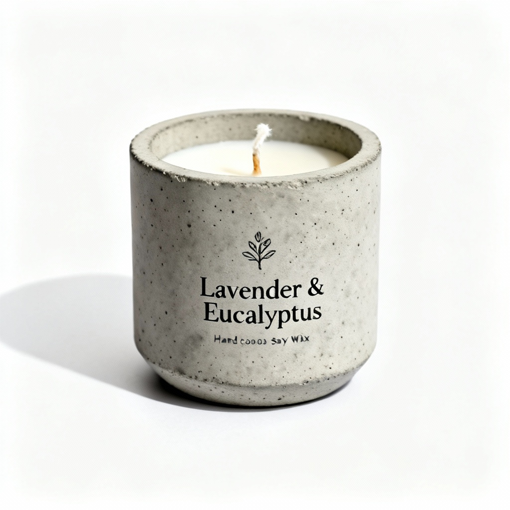 Hand-Poured Soy Wax Candle in Concrete Vessel - Lavender & Eucalyptus