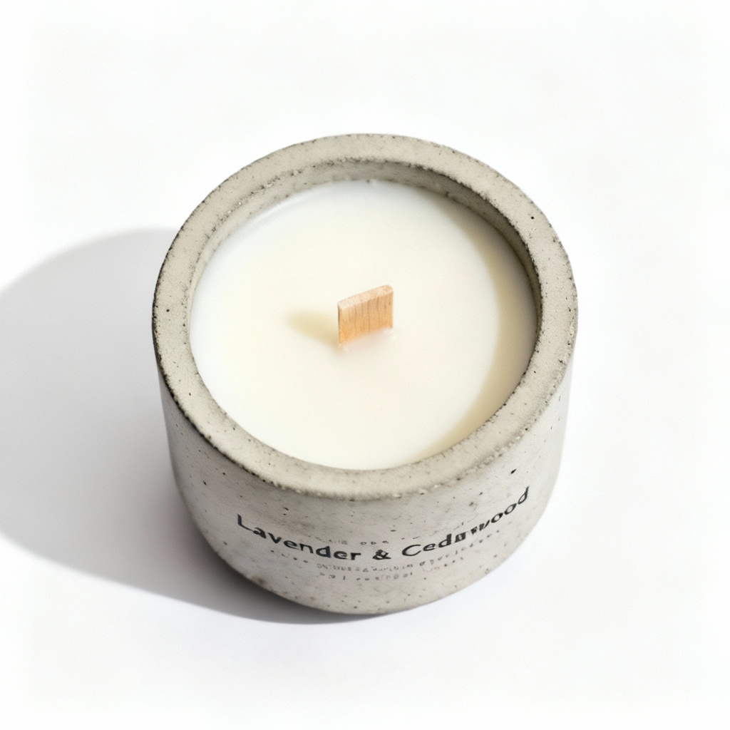 Hand-Poured Soy Wax Candle in Concrete Vessel - Lavender & Cedarwood