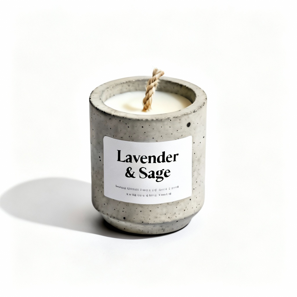 Hand-Poured Soy Wax Candle in Concrete Vessel - Lavender & Sage