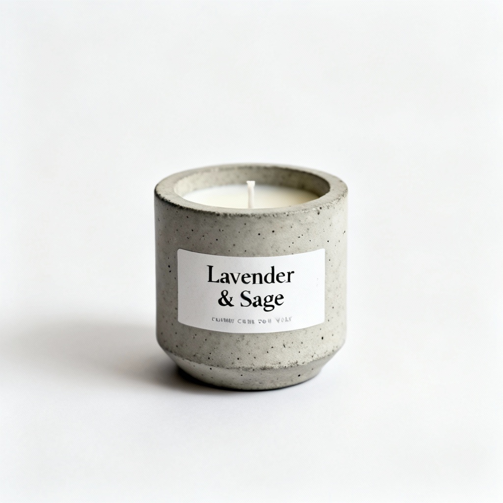 Hand-Poured Soy Wax Candle in Concrete Vessel - Lavender & Sage