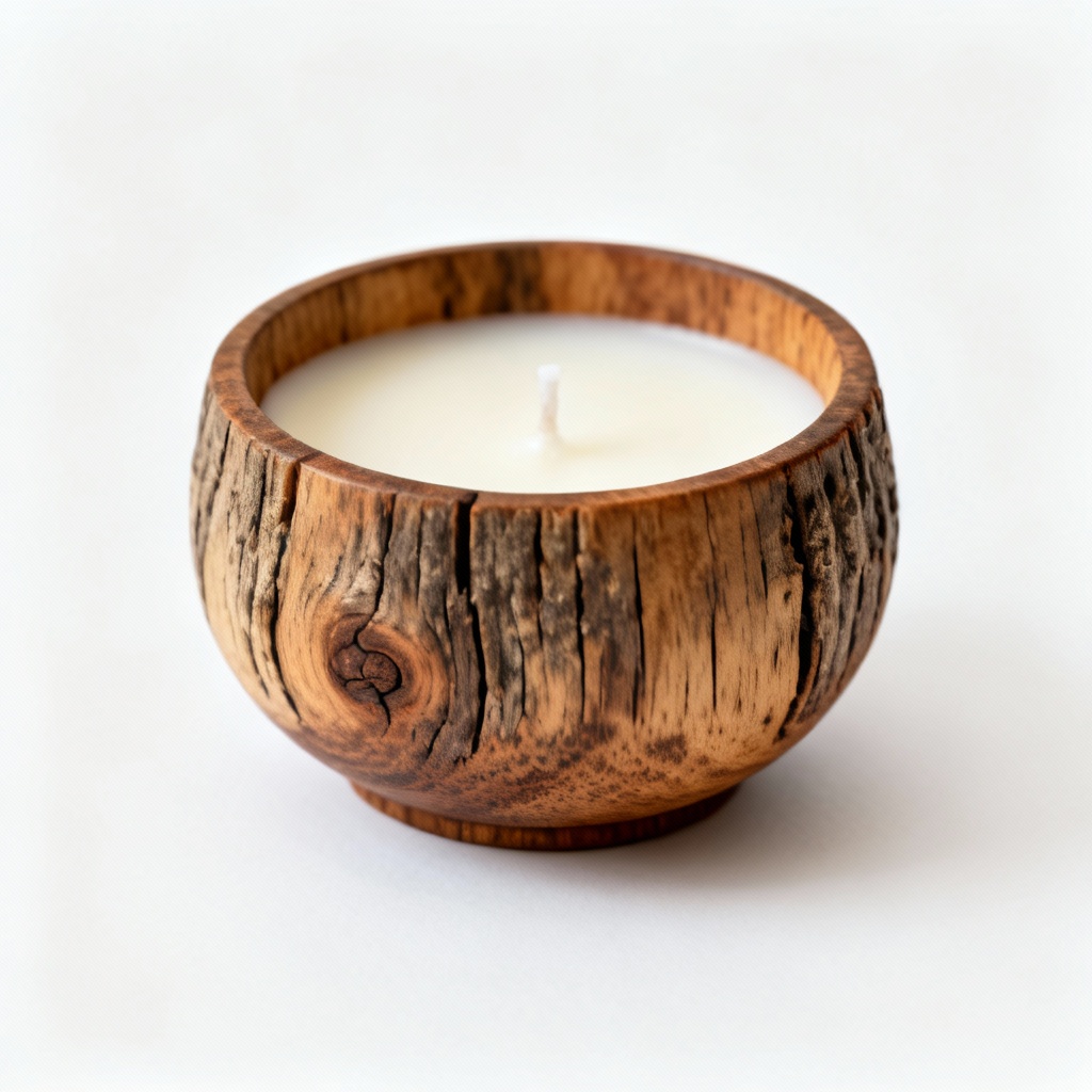 Hand-Poured Soy Wax Candle in Reclaimed Wood Bowl - Lavender Scent