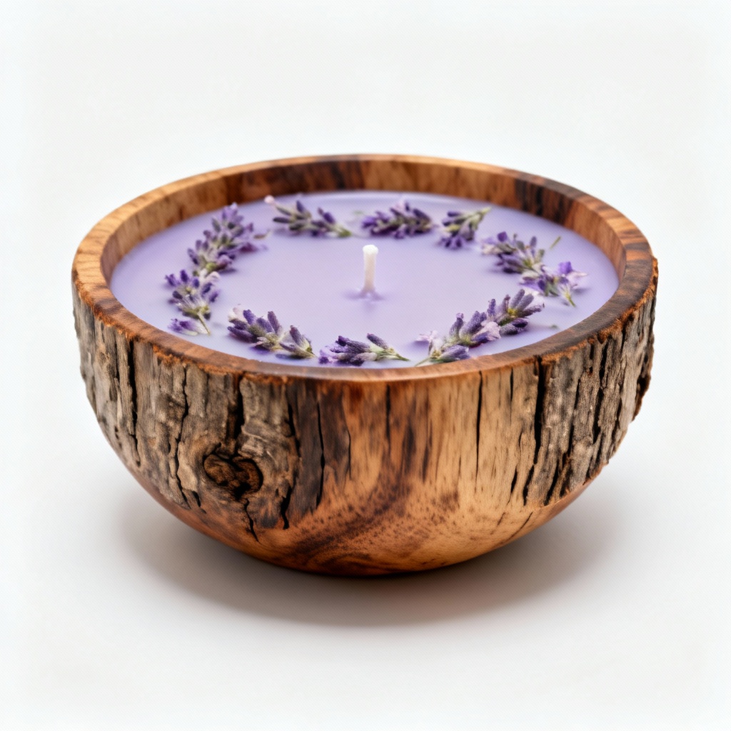 Hand-Poured Soy Wax Candle in Reclaimed Wood Bowl - Lavender Scent