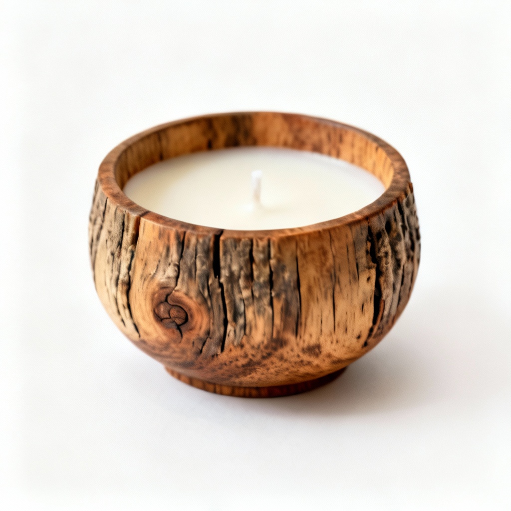 Hand-Poured Soy Wax Candle in Reclaimed Wood Bowl - Lavender Scent