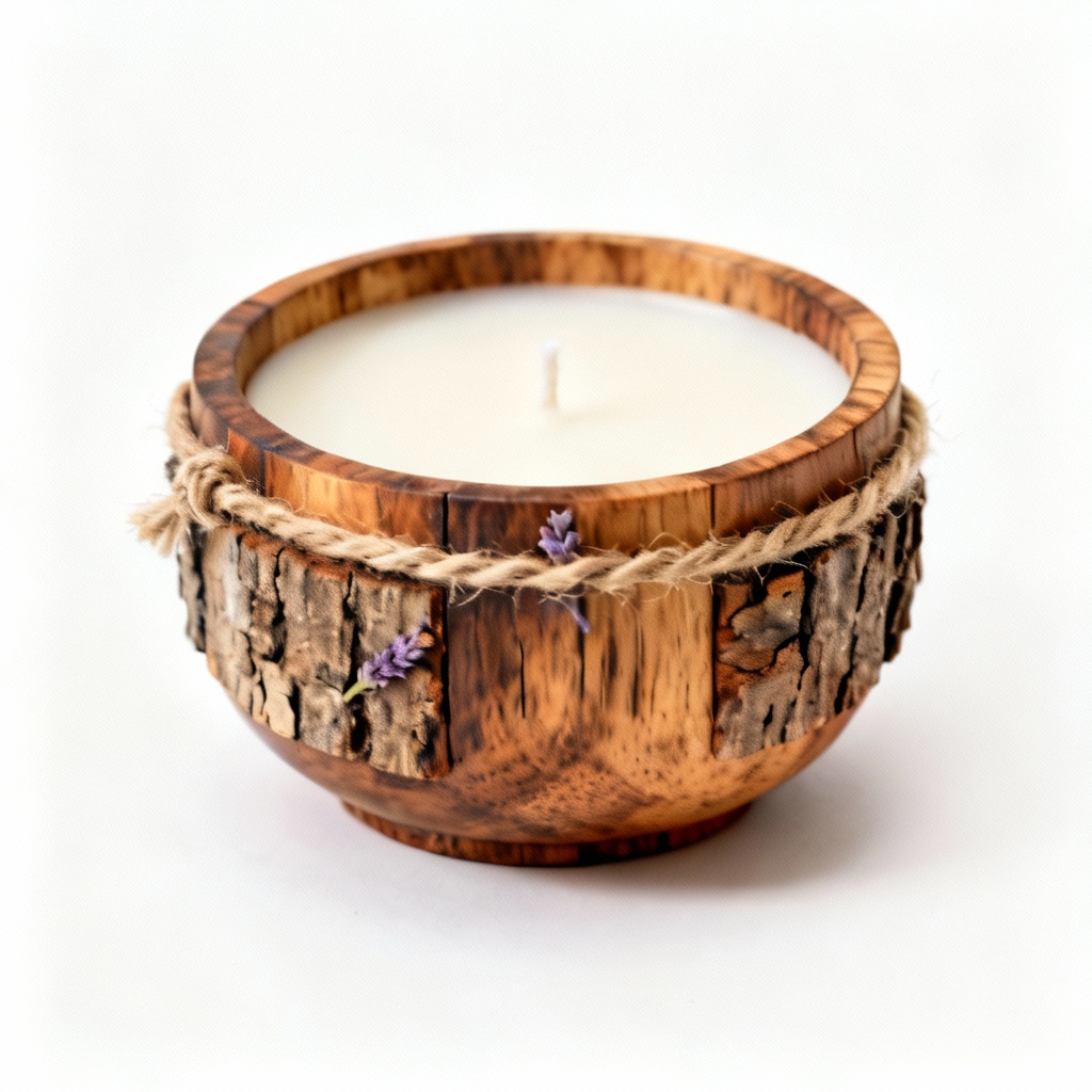 Hand-Poured Soy Wax Candle in Reclaimed Wood Bowl - Lavender Scent