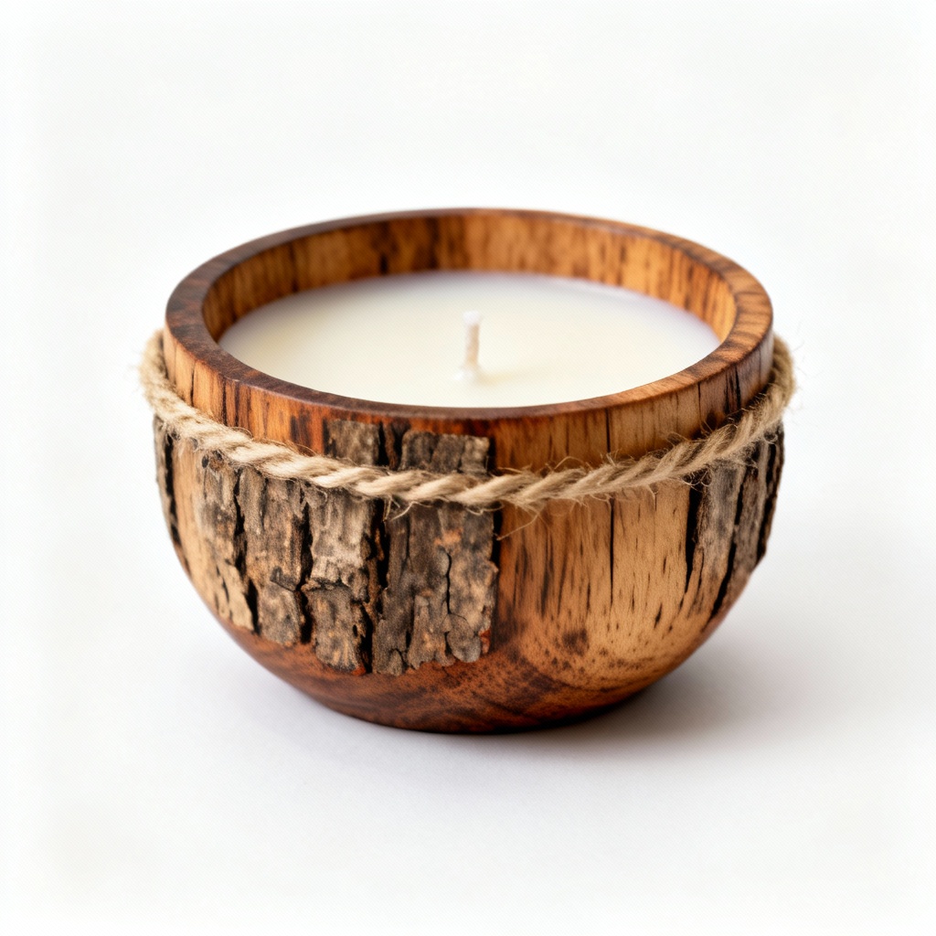 Hand-Poured Soy Wax Candle in Reclaimed Wood Bowl - Lavender Scent
