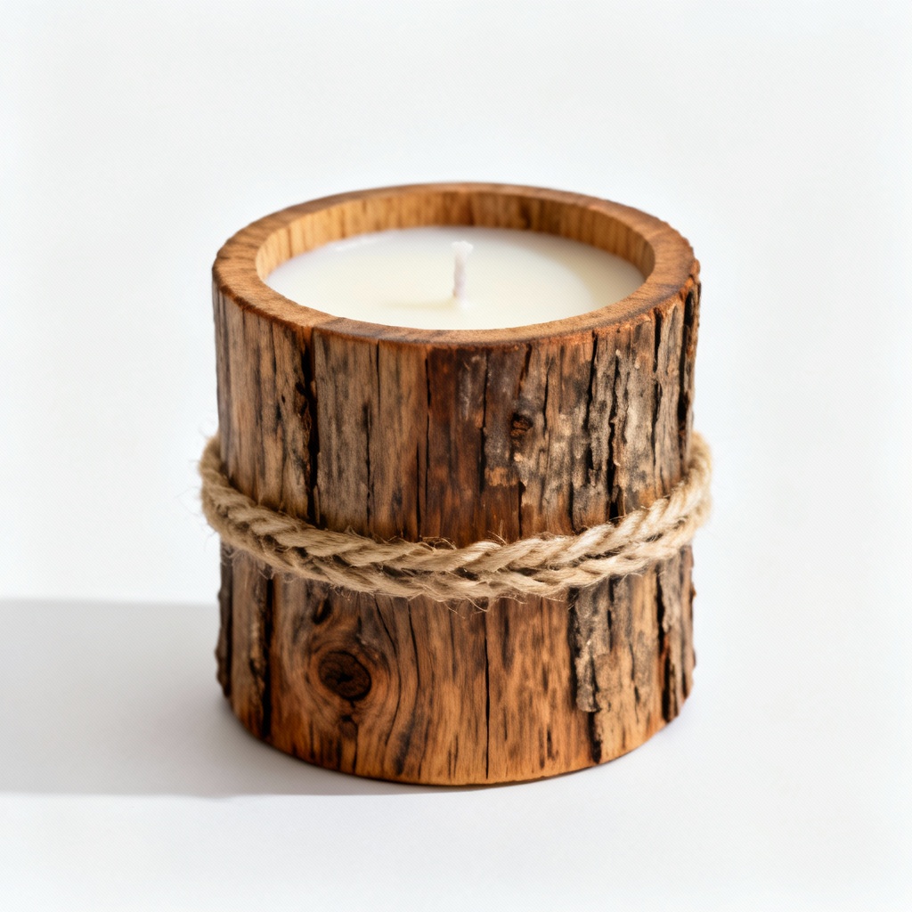 Hand-Poured Soy Wax Candle in Reclaimed Wood Vessel - Lavender Scent