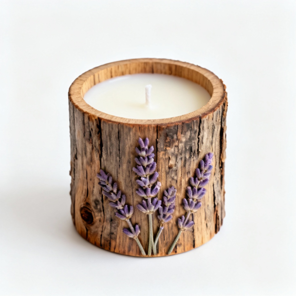 Hand-Poured Soy Wax Candle in Reclaimed Wood Vessel - Lavender Scent