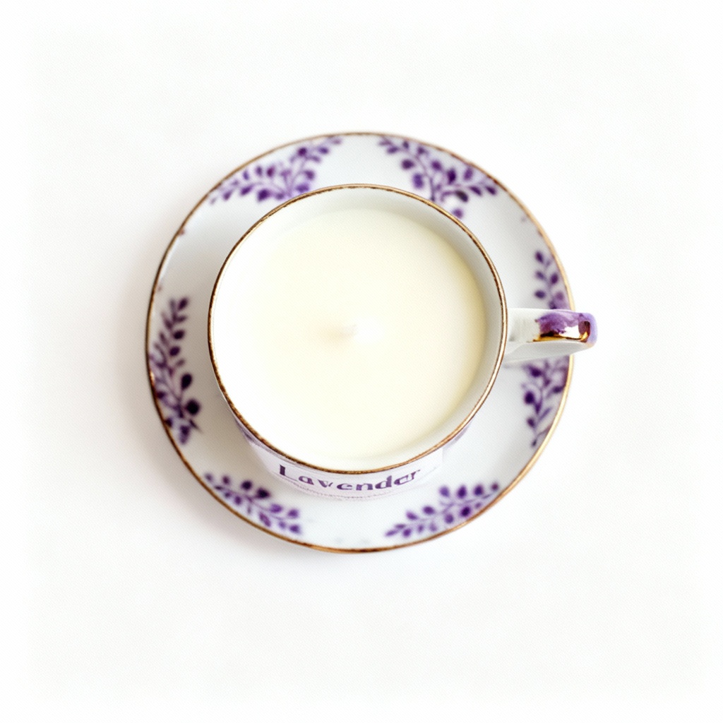 Hand-Poured Soy Wax Candle in Upcycled Teacup - Lavender Scent