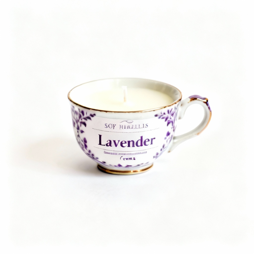 Hand-Poured Soy Wax Candle in Upcycled Teacup - Lavender Scent