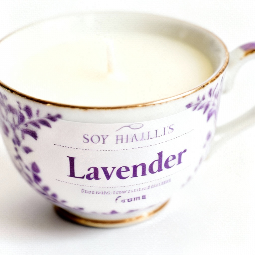 Hand-Poured Soy Wax Candle in Upcycled Teacup - Lavender Scent