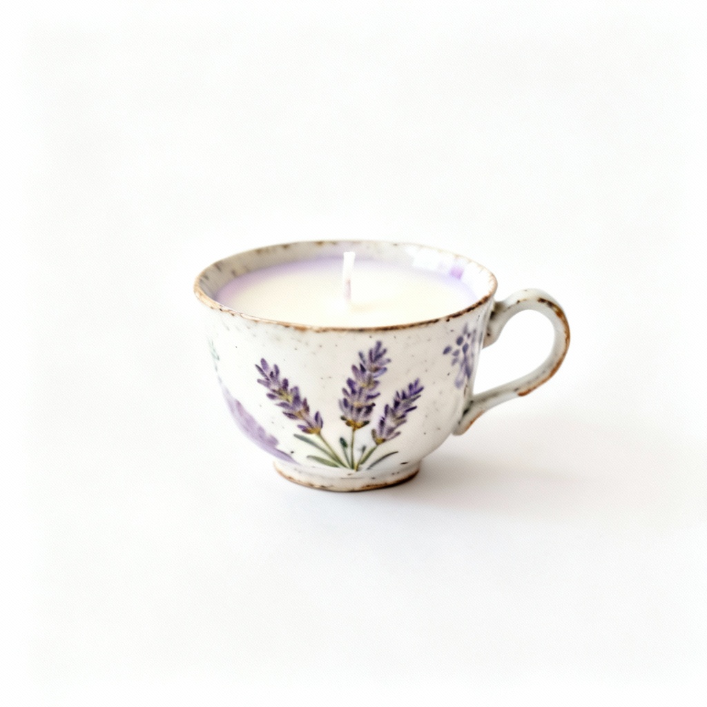 Hand-Poured Soy Wax Candle in Upcycled Teacup - Lavender Scent