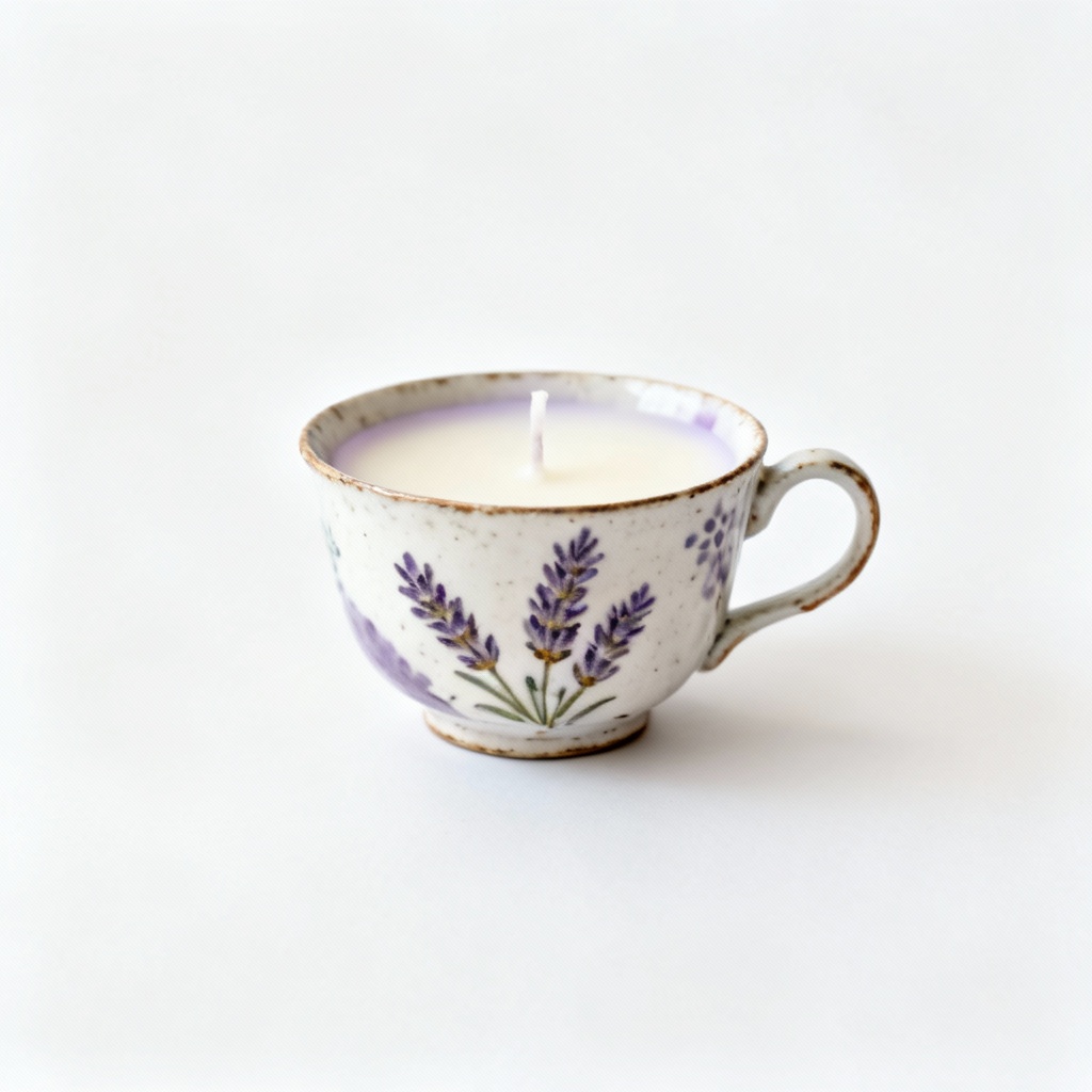 Hand-Poured Soy Wax Candle in Upcycled Teacup - Lavender Scent