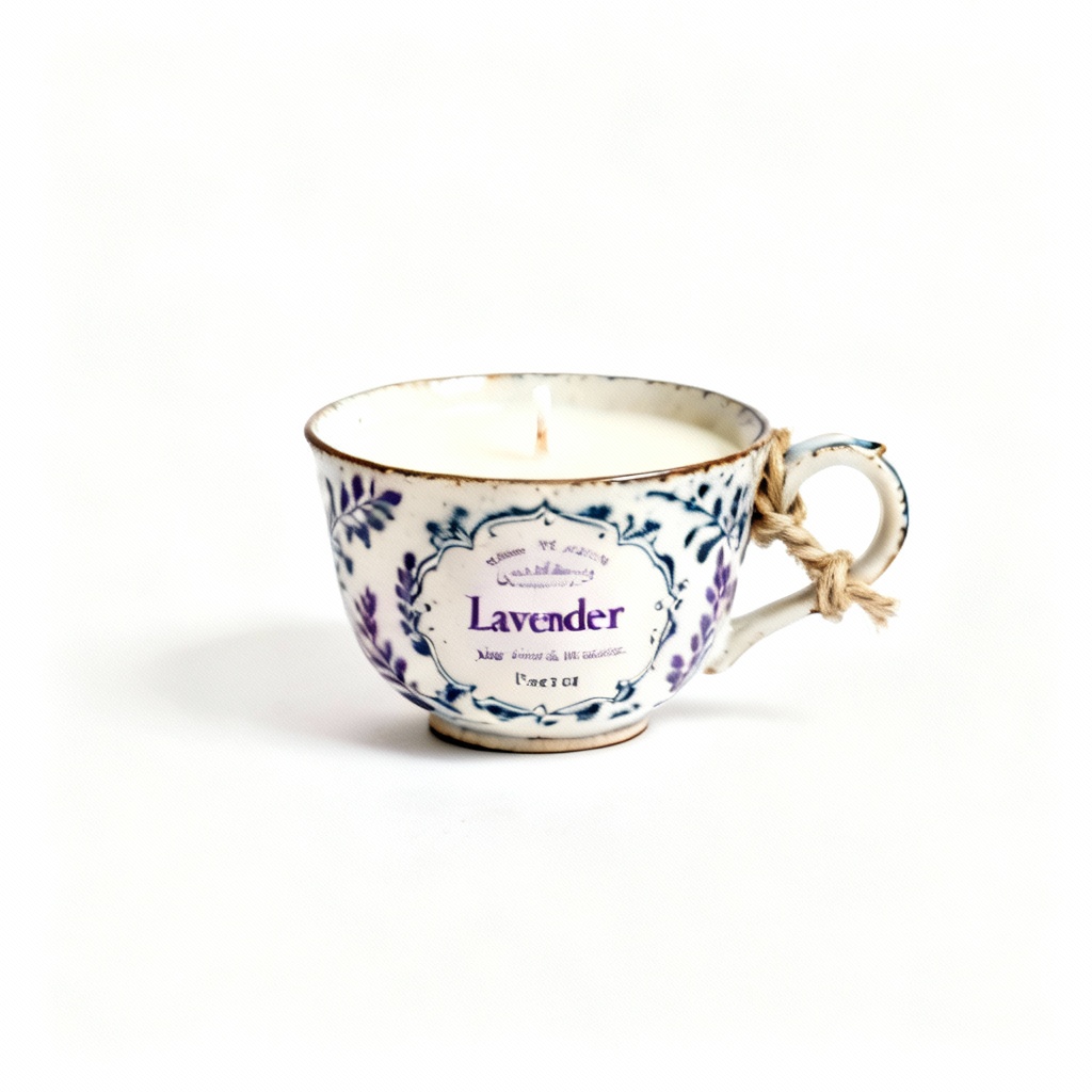 Hand-Poured Soy Wax Candle in Upcycled Teacup - Lavender Scent