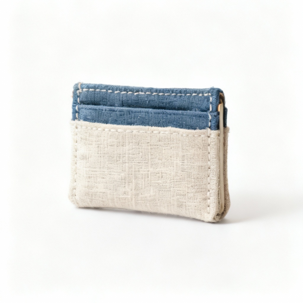 Hand-Stitched Fabric & Linen Card Holder Wallet - Compact Design