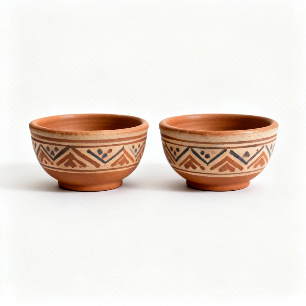 Hand-Thrown Clay Pinch Bowls - Set of Two Folk Art Style