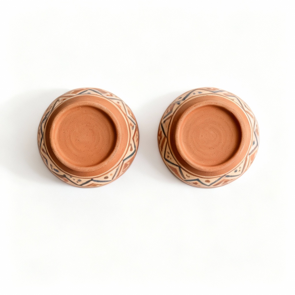 Hand-Thrown Clay Pinch Bowls - Set of Two Folk Art Style