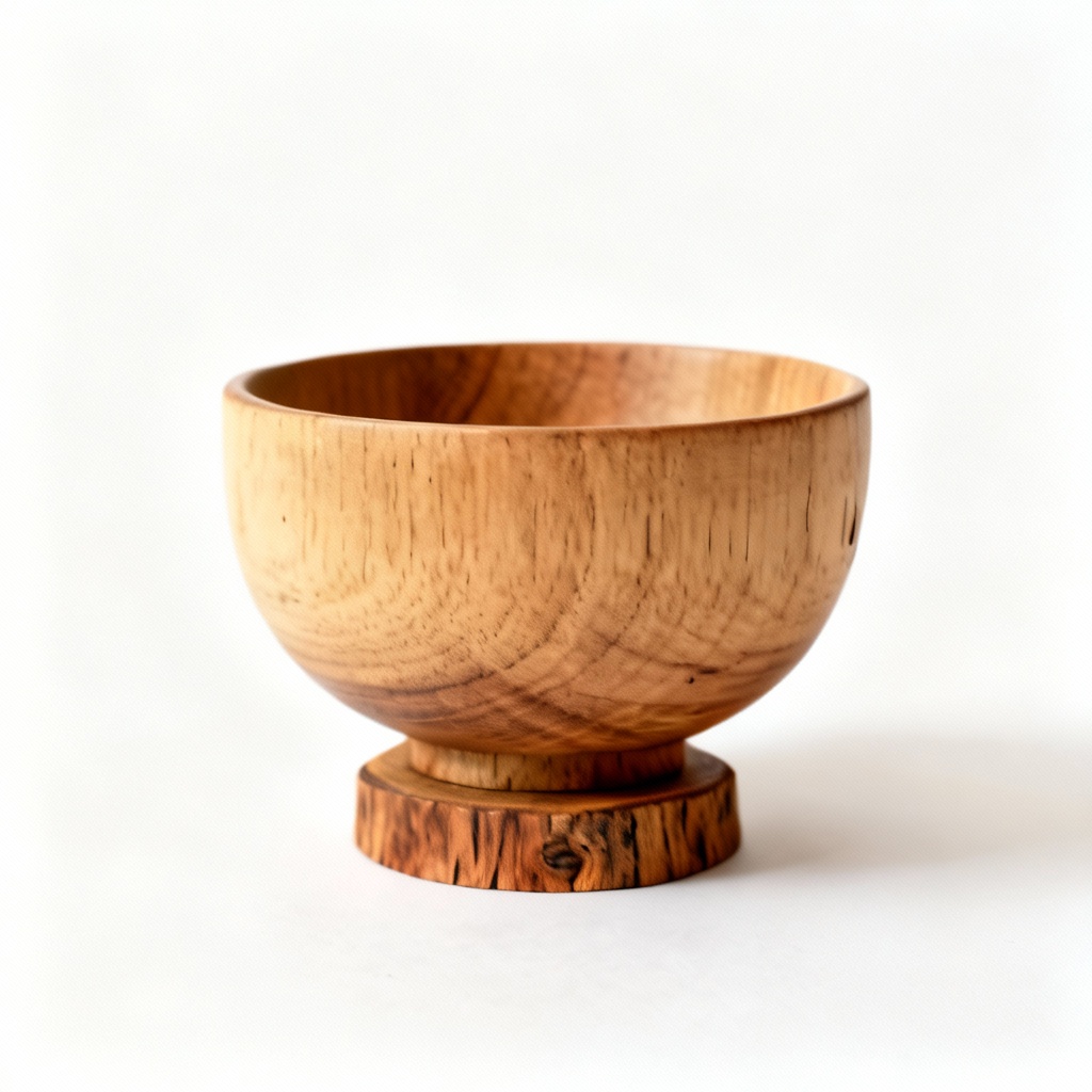 Hand-Turned Beechwood Bowl with Oak Base - Vintage Inspired