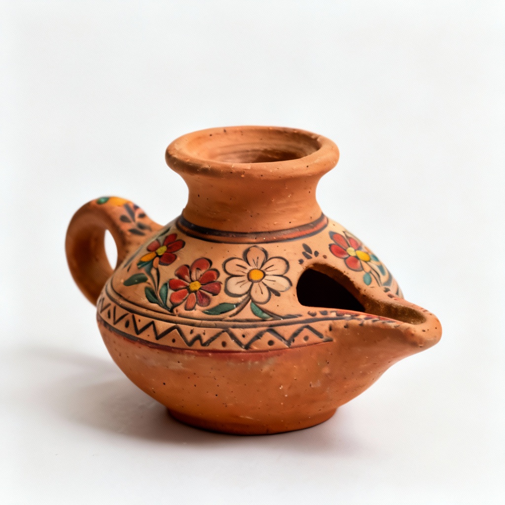 Handcrafted Clay & Earthenware Oil Lamp - Traditional Folk Design