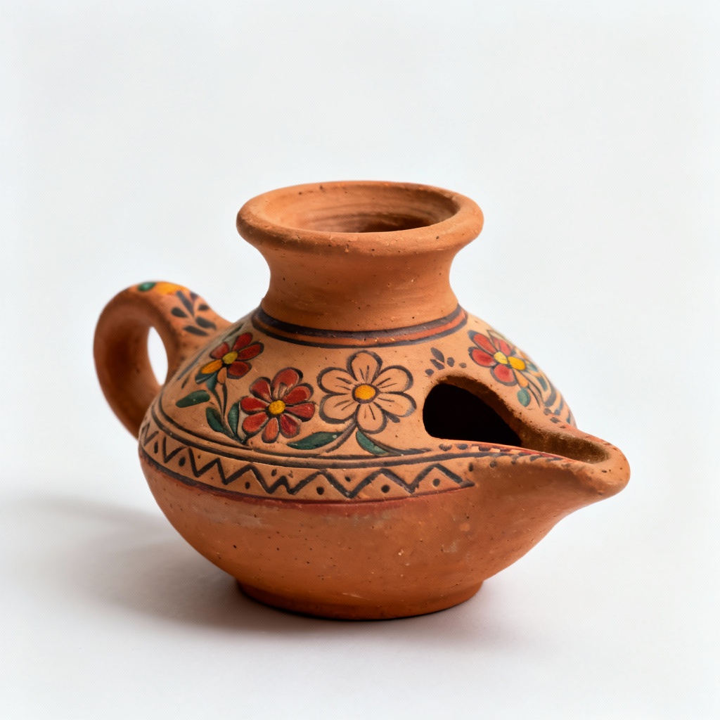 Handcrafted Clay & Earthenware Oil Lamp - Traditional Folk Design