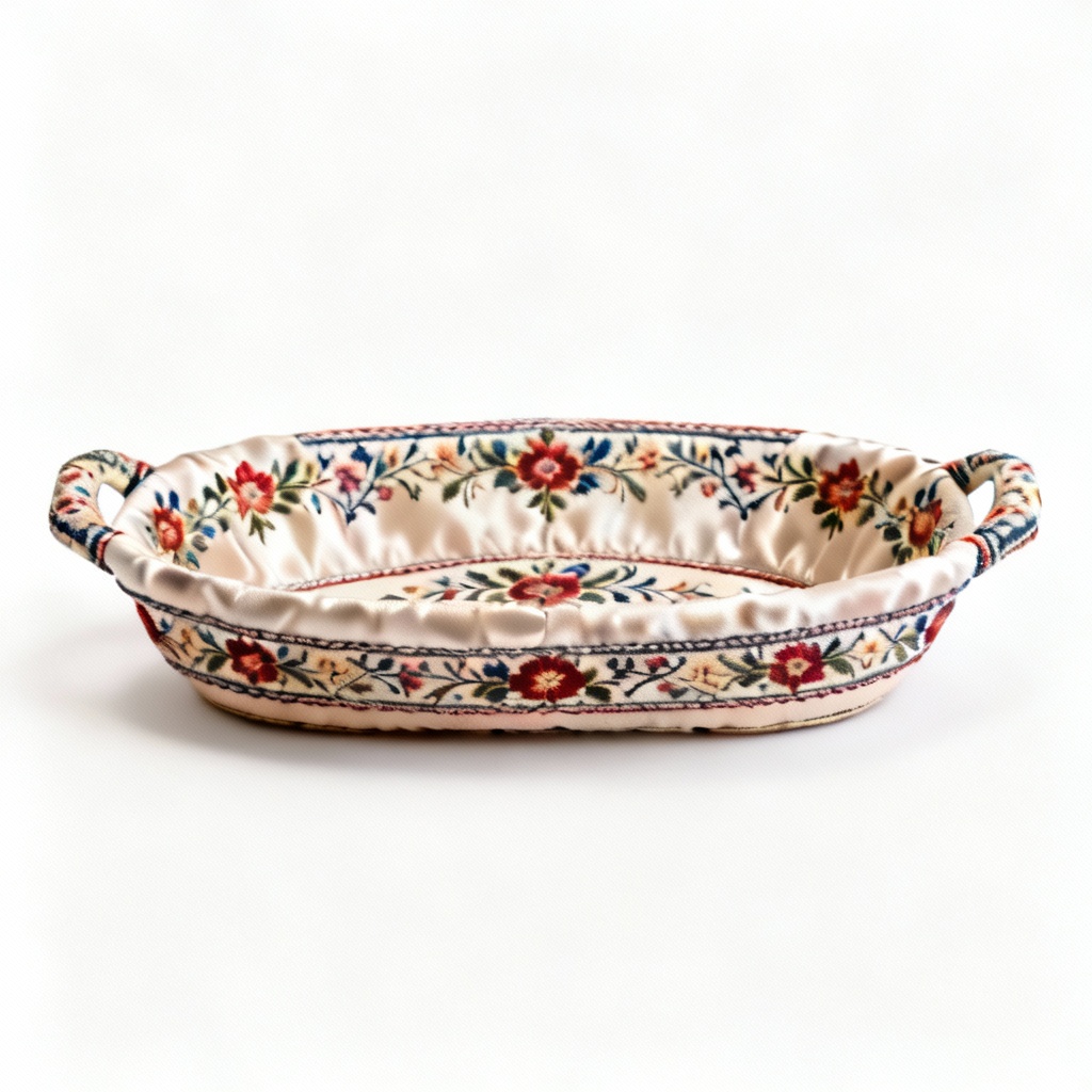 Handcrafted Fabric & Silk Bread Serving Dish - Traditional Floral Pattern