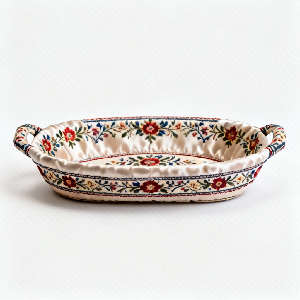 Handcrafted Fabric & Silk Bread Serving Dish - Traditional Floral Pattern
