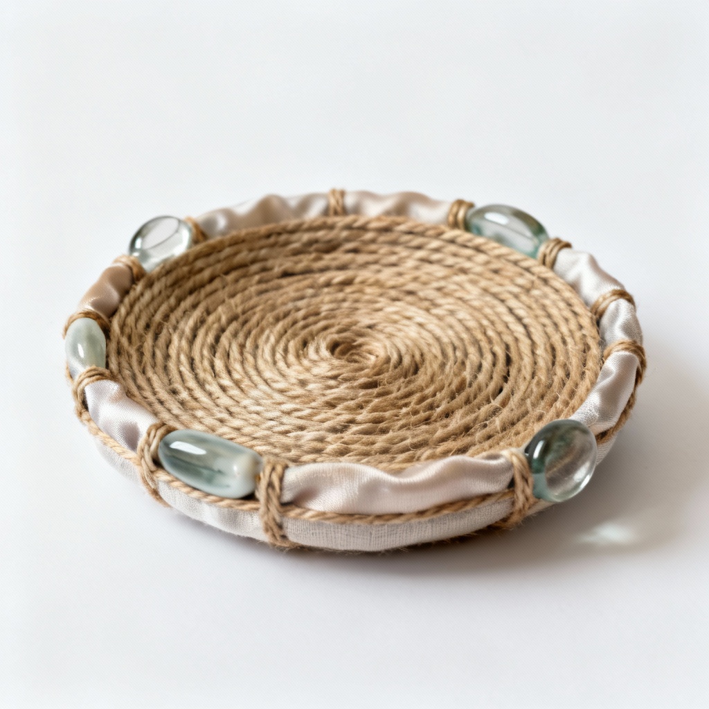 Handcrafted Fabric & Silk Coiled Trinket Dish - Rustic Accent Piece