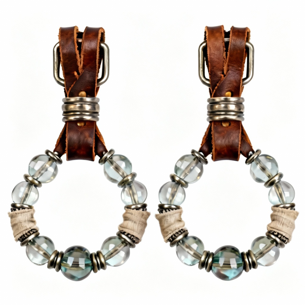 Handcrafted Leather & Glass Bead Curtain Tiebacks - Set of 2