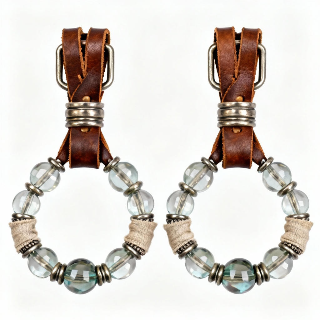 Handcrafted Leather & Glass Bead Curtain Tiebacks - Set of 2