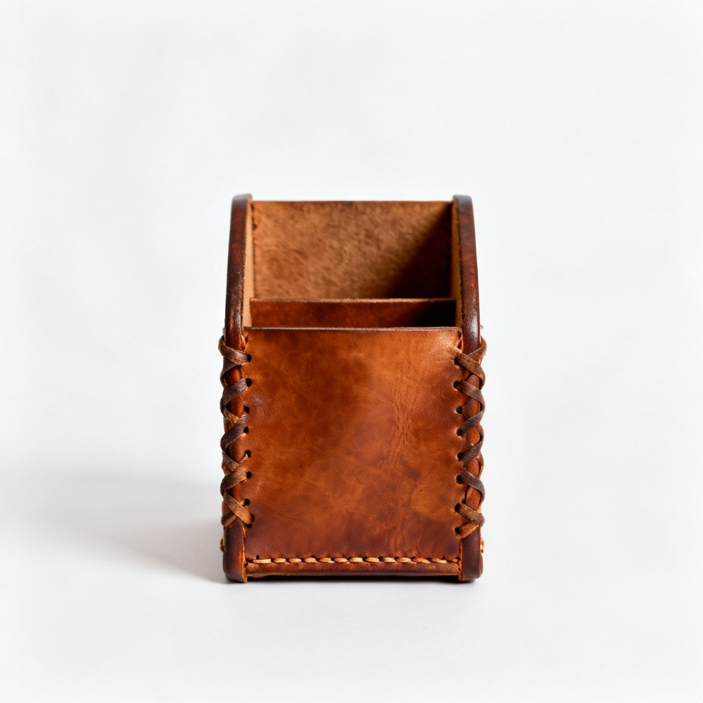 Handcrafted Leather & Top-Grain Desk Organizer - Traditional Folk Style