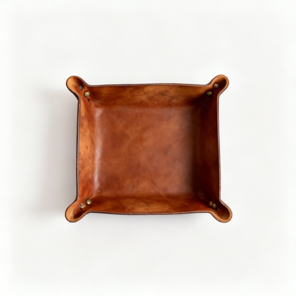 Handcrafted Leather Catchall Tray - Rustic Desk Organizer, 8x6 Inches