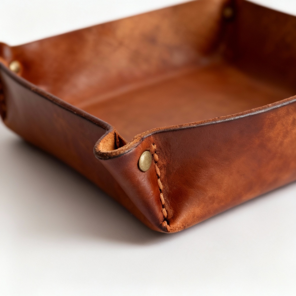 Handcrafted Leather Catchall Tray - Rustic Desk Organizer, 8x6 Inches