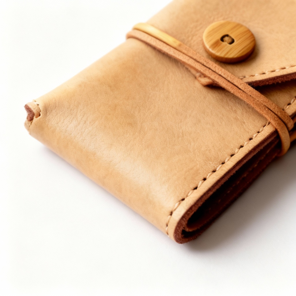 Handcrafted Natural Leather Cord Organizer with Bamboo Button Closure