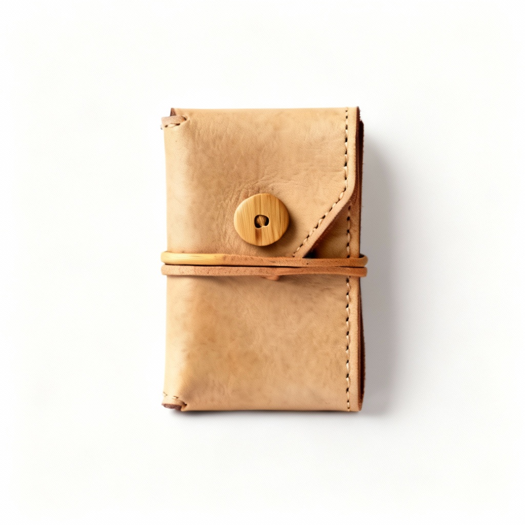 Handcrafted Natural Leather Cord Organizer with Bamboo Button Closure