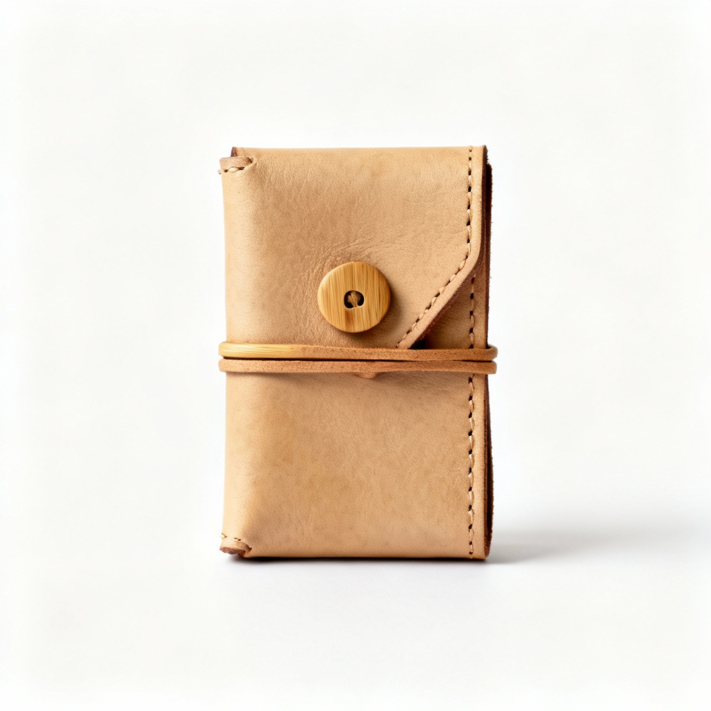 Handcrafted Natural Leather Cord Organizer with Bamboo Button Closure