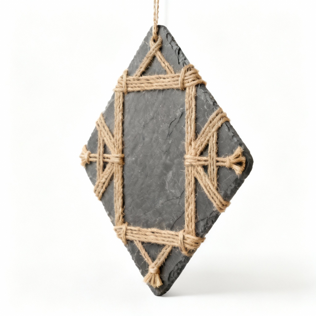 Handcrafted Natural Slate & Jute Wall Hanging with Geometric Design