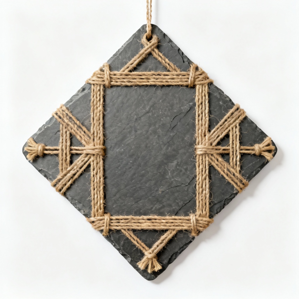 Handcrafted Natural Slate & Jute Wall Hanging with Geometric Design